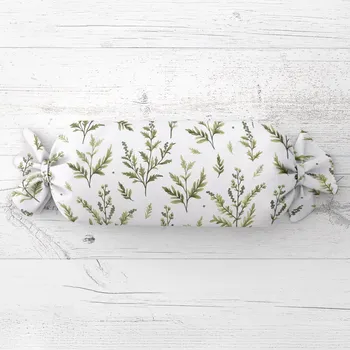 Dekorativní polštářek Polštář válec bonbon Sandra SA-718 Zelené natě bylinek na bílém 15x60 cm