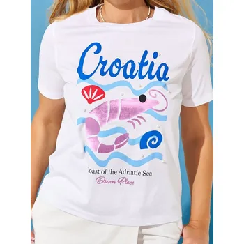 Dámská móda Sinsay - Bavlněné oversize tričko s potiskem - bílá - YP410-00X - YP410-00X-M