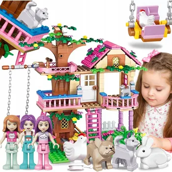 ostatní stavebnice STAVEBNICE DOMEČEK NA STROMĚ 504 dílů 3 FIGURKY 4 ZVÍŘÁTKA 8+