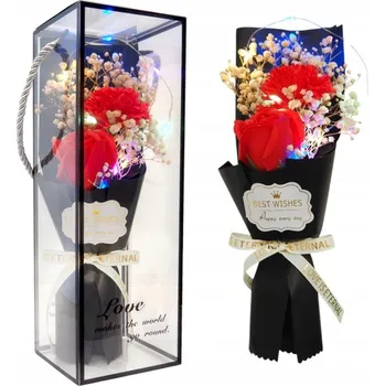 umělá květina Kytice mýdlových květů v krabičce, růže, LED