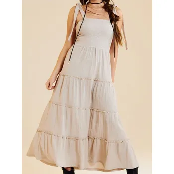 Dámská móda Sinsay - Maxi šaty s volánovými vrstvami - béžová - 166DF-12X - 166DF-12X-XL