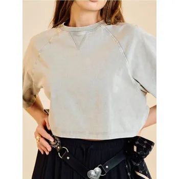 Oblečení a móda Sinsay - Bavlněné tričko se&nbsp;sepraným efektem - šedá - 442DO-09X - 442DO-09X-XS