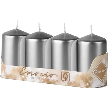 Svíčka Emocio Válec 4ks 50x90mm Metal stříbrné svíčky 4x130 gram 530 gram