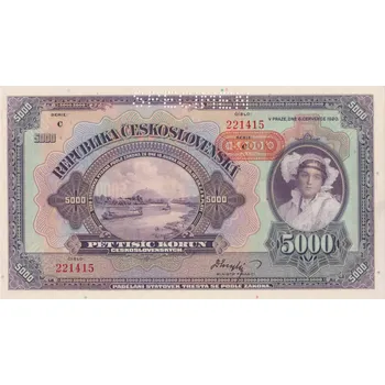 Československo Protekt. Čechy a Morava (P 16s) 5000 Korun (1920/1943) sér. C - UNC (SPECIMEN) - nevydaná