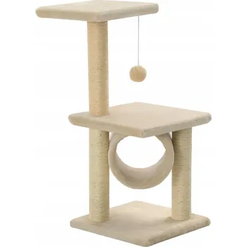 Škrabadlo pro kočky béžové 30 x 30 x 65 cm s platformami a míčkem