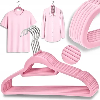 Věšák VELUROVÉ VĚŠÁKY NA OBLEČENÍ 5 KS DO SKŘÍNĚ, PEVNÉ, RŮŽOVÉ