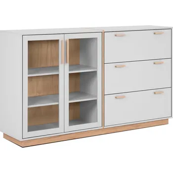 Komoda Šedá vitrínová komoda Jessica 163 x 94 x 40 MDF, sklo