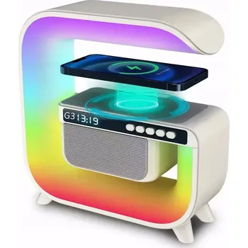 Lampička NOČNÍ LAMPA LED BLUETOOTH INDUKCE QI REPRODUKTOR HODINY BUDÍK RGB