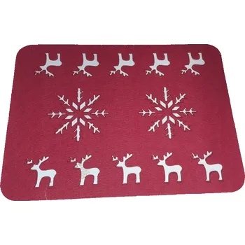 Vánoční dekorace VÁNOČNÍ FILCOVÁ PODLOŽKA NA STŮL ČERVENÁ 2 SNĚHOVÉ VLOČKY 30X40 CM