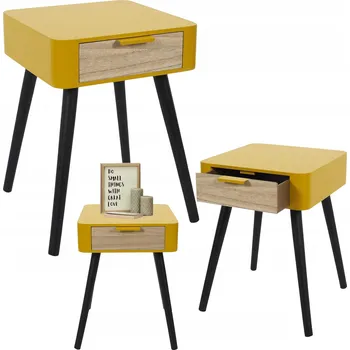 Noční stolek Noční stolek WENDY žlutý se zásuvkou, moderní do ložnice, styl LOFT