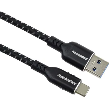 Datový kabel PremiumCord kabel USB-C - USB 3.0 A (USB 3.2 generation 1, 3A, 5Gbit/s), bavlněný oplet, 3m