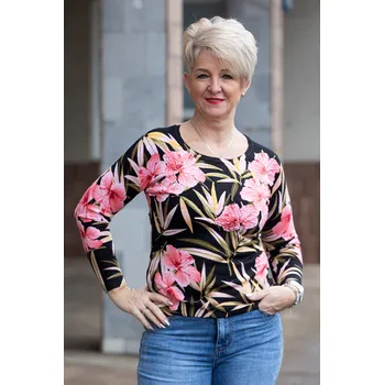 Dámský svetr JULIALILIA Elegantní svetr BLUMEN Barva: Růžové květy, Velikost: UNI: M-XL