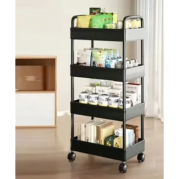 Koupelnový nábytek Kuchyňský vozík Likado plastový černý se 4 policemi na kolečkách