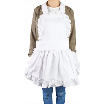Kuchyňská zástěra Bílý bavlněný dámský zástěra pro pokojskou