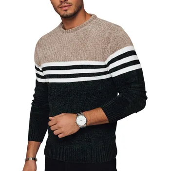 Pánský svetr Pánský pletený svetr v pruzích zeleno-béžový WX2231z - XXL