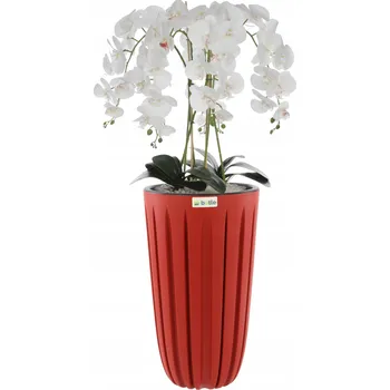 umělá květina Orchidej umělý bílý v květináči kytice H 100 cm červený květináč s drážkami