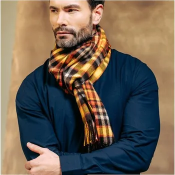 Šála Joshua&nbsp;Ellis Joshua Ellis Classic Plaid Ripple Cashmere Scarf — Brown x Orange x Yellow