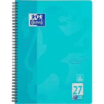 Kniha Oxford Touch College Block A4 linkovaný, s dvojitým okrajem, 80 listů, akvamarínová barva,
