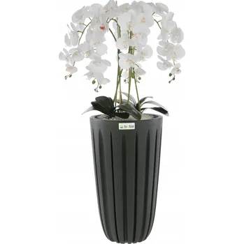 umělá květina Orchidej umělá bílá v květináči, kytice V100 cm, antracitový květináč s drážkami