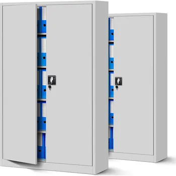 Šatní skříň 2x Široká skříň kovová lékařská skříň na spisy JAN NOWAK JAN II šedá