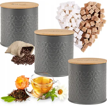 Dóza na potraviny Kuchyňské dózy s bambusovým VÍKEM na cukr kávu čaj OCELOVÉ