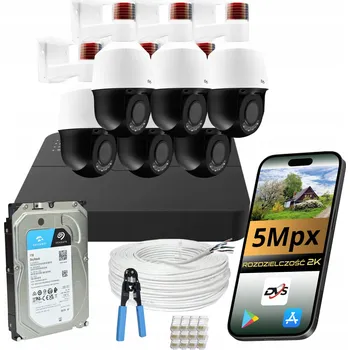 Bezpečnostní kamera Sada IP POE kamer 6× otočná PTZ AI kamera 5Mpx DVS MONITORING DOMU 1TB
