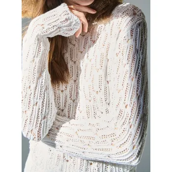 Dámská móda Sinsay - Ažurový svetr s výstřihem na zádech - krémová - 642AL-01X - 642AL-01X-L