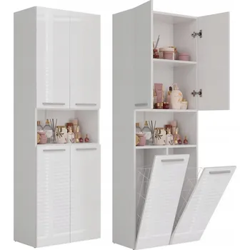 Šatní skříň Koupelnová skříňka TopEshop bílá lesklá, 4-dveřová s košem na prádlo