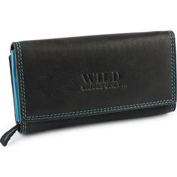 Peněženka Dámská kožená peněženka 9,5x17 cm, velké, 5 černá tyrkys