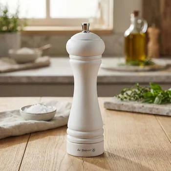 Kuchyňský mlýnek DE BUYER Java 18 cm bílý - dřevěný ruční mlýnek na sůl