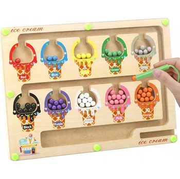 Dřevěná hračka MAGNETICKÝ DŘEVĚNÝ LABYRINT S PEREM MONTESSORI HRA HRAČKA S KULIČKAMI