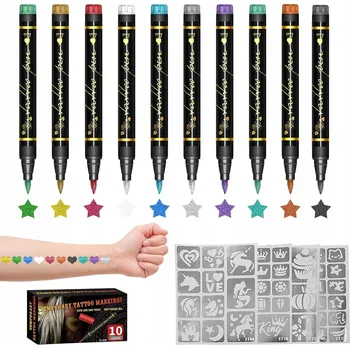 kreativní sada BROKÁTOVÉ TETOVÁNÍ PRO DĚTI SADA: PŘÍSLUŠENSTVÍ PRO VÝROBU TETOVÁNÍ S FIXAMI A ŠABLONAMI