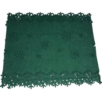 Vánoční dekorace Filcový běhoun 100 x 30 cm vánoční zelený s hvězdičkami a sněhové vločky