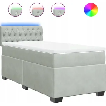 Postel Kontinentální postel s LED osvětlením, světle šedá, 200x100x100,5 cm