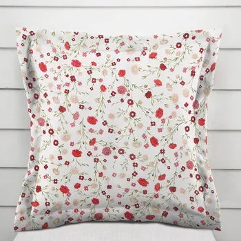 Povlak na polštářek Bavlněný povlak na polštář s lemem Sandra SA-719 Červeno-béžové drobné květiny na bílém 50 x 60 cm