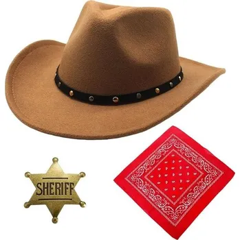 Party dekorace Sada kovbojských doplňků pro muže a ženy, západní kovbojská cosplay sada oblečení, černá a hnědá,