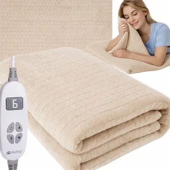 ELEKTRICKÁ DVOULŮŽKOVÁ VYHŘÍVANÁ DEKA + OVLADAČ 180x130 CM BÉŽOVÁ