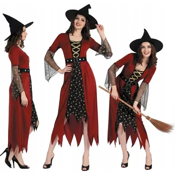 Karnevalový kostým Sada pro dospělé s motivem Červené čarodějnice ( šaty , klobouk, pásek ),