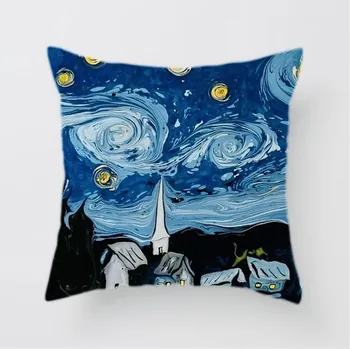 Bavlissimo Tmavomodrý povlak na polštář s obrazem noční scenerie 42 x 44 cm
