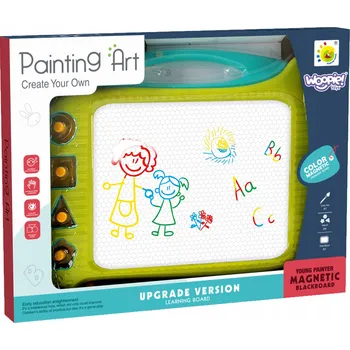 Magnetická kreslící tabulka MAGNETICKÁ TABULE NA PSANÍ A KRESLENÍ ZNIKOPIS VELKÁ + 4 RAZÍTKA WOOPIE