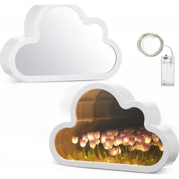 Lampička Květinové noční světlo s mrakem a tulipánem, zrcadlová lampa, domácí dekorace...