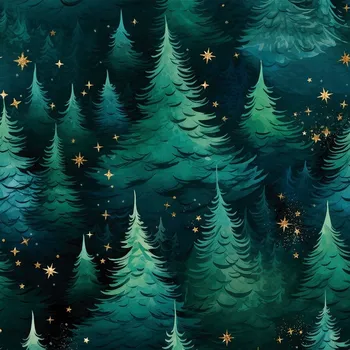 Vánoční látka VELVET 150 cm zelená HVĚZDNATÝ LES VÁNOCE