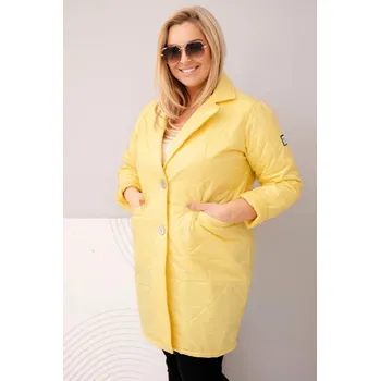 Dámská bunda Plus Size prošívaná s ozdobnými knoflíky a límcem žlutá UNI