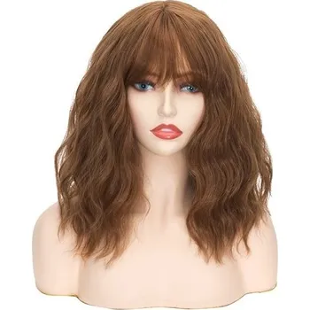 Čelenka FVCENT Délka ramen Krátká kudrnatá Full Bang Dámská vlnitá paruka Bob (hnědá)