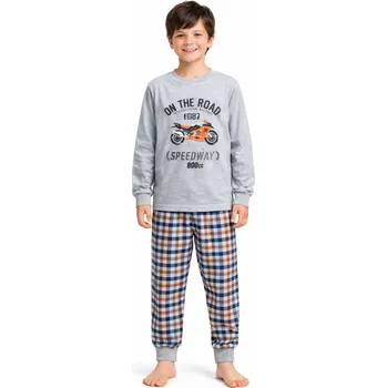 Betty Mode (ušito v ČR) Chlapecké pyžamo Betty Mode šedé motorka 128