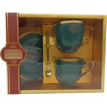 DVA HRNÍČKY KERAMICKÉ ŠÁLKY PODŠÁLKY LŽIČKY SADA V KRABIČCE