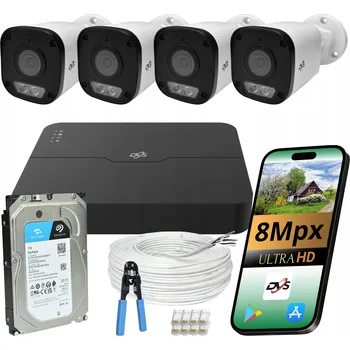 Bezpečnostní kamera SADA PRO DOMÁCÍ MONITORING: 4 VENKOVNÍ IP KAMERY POE 8Mpx BAREVNÉ NOČNÍ VIDĚNÍ 1TB