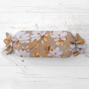 Dekorativní polštářek Polštář válec bonbon Sandra SA-717 Bílé květy magnolie na hnědošedém 15x60 cm
