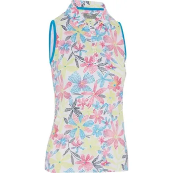 Dámské tričko Callaway Chev Floral Sleeveless Polo, Brilliant White, dámské golfové tričko S