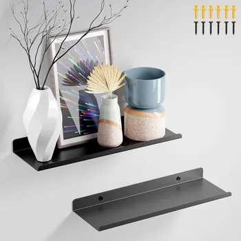 Knihovna Kovová nástěnná police, 2 kusy, plovoucí police šířka 30 cm, černá police, plovoucí knihovna,